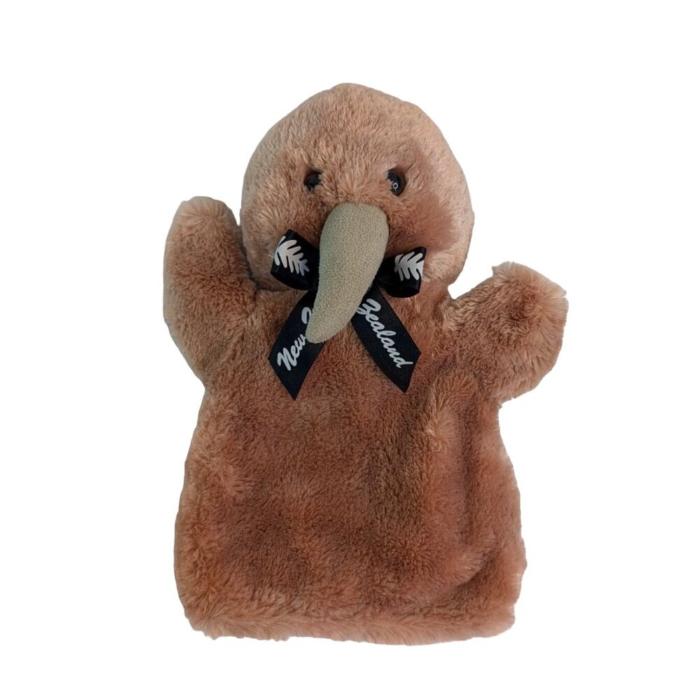 Kiwi‎ & Friends Brown Kiwi Bird Hand Puppet 10" Black New Zealand Bow Ribbon